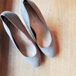 Jessica Simpson grey faux suede heels